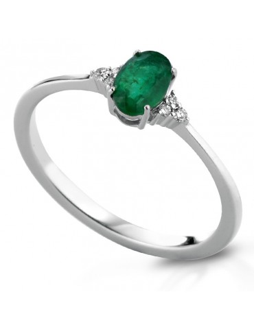 Lelune Diamonds Woman's Ring - in 18k White Gold with Diamonds and 0.42 Carat Emerald - 0