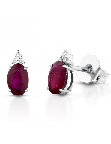 Lelune Diamonds Woman's Earrings - in 18k White Gold with 0.98 carat Diamonds and Rubies - 0