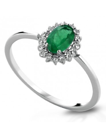 Lelune Diamonds Woman's Ring - in 18k White Gold with Diamonds and 0.42 Carat Emerald - 0