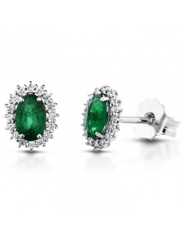 Lelune Diamonds Woman's Earrings - in 18 carat White Gold with Diamonds and Emeralds 0.73 carats - 0