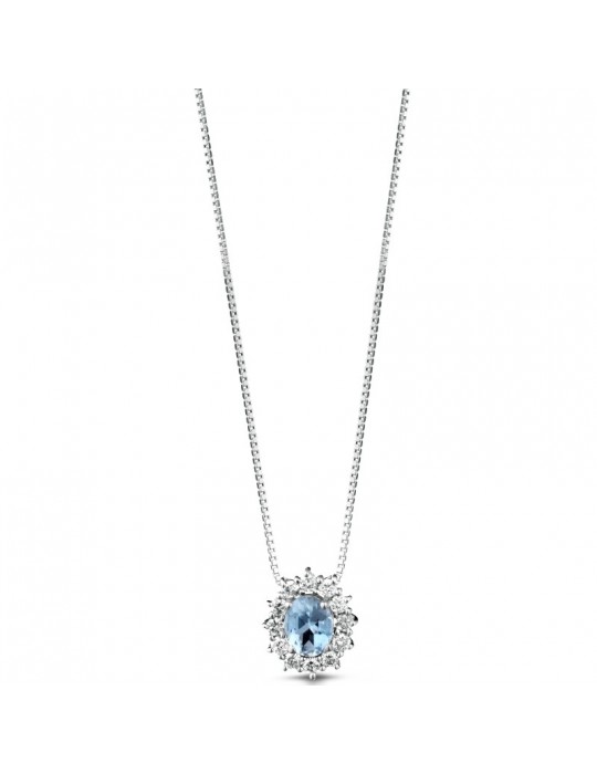 Lelune Diamonds Woman's Pendant - in 18 carat White Gold with Diamonds and 0.15 carat Aquamarine - 0