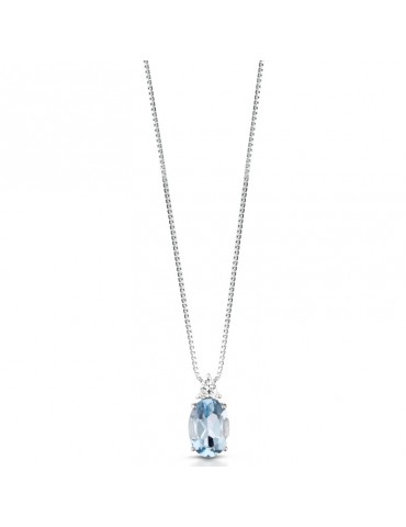 Lelune Diamonds Woman's Pendant - in 18k White Gold with Diamonds and 0.39 carat Aquamarine - 0