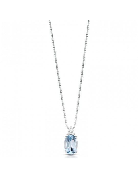 Lelune Diamonds Woman's Pendant - in 18k White Gold with Diamonds and 0.39 carat Aquamarine - 0
