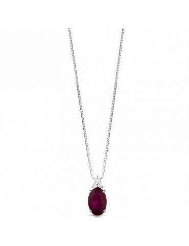 Lelune Diamonds Woman's Pendant - in 18 carat White Gold with Diamonds and Ruby 0.46 carats - 0