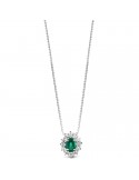 Lelune Diamonds Woman's Pendant - in 18k White Gold with Diamonds and Emerald 0.14 carats - 0
