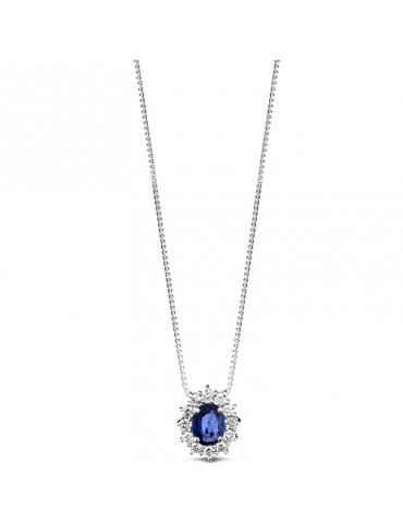Lelune Diamonds Woman's Pendant - in 18k White Gold with Diamonds and Sapphire 0.21 carats - 0