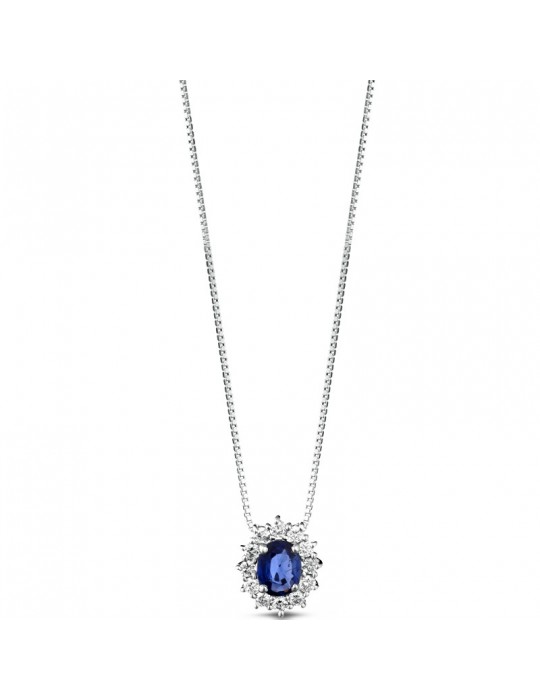 Lelune Diamonds Woman's Pendant - in 18k White Gold with Diamonds and Sapphire 0.21 carats - 0