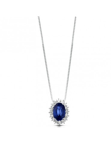Lelune Diamonds Woman's Pendant - in 18k White Gold with Diamonds and 0.63 carat Sapphire - 0