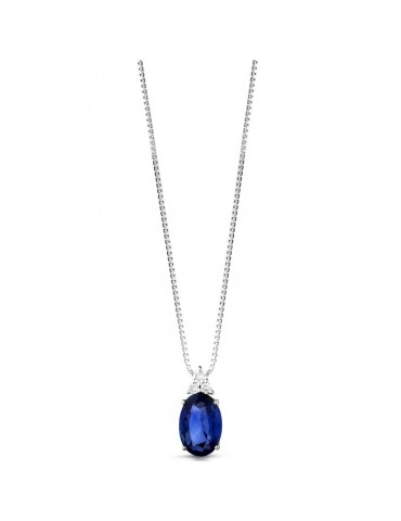 Lelune Diamonds Woman's Pendant - in 18 carat White Gold with Diamonds and 0.47 carat Sapphire - 0