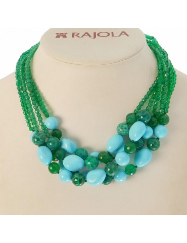 Rajola Woman's Necklace - Bloom with Green Agate and Turquoise Paste - 0