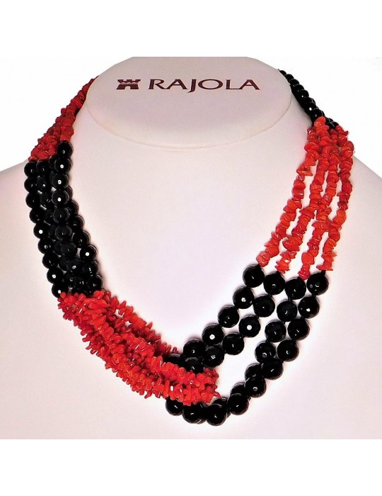 Collana Rajola Donna - Link - Corallo Rosso - Onice Nero - 544591X1