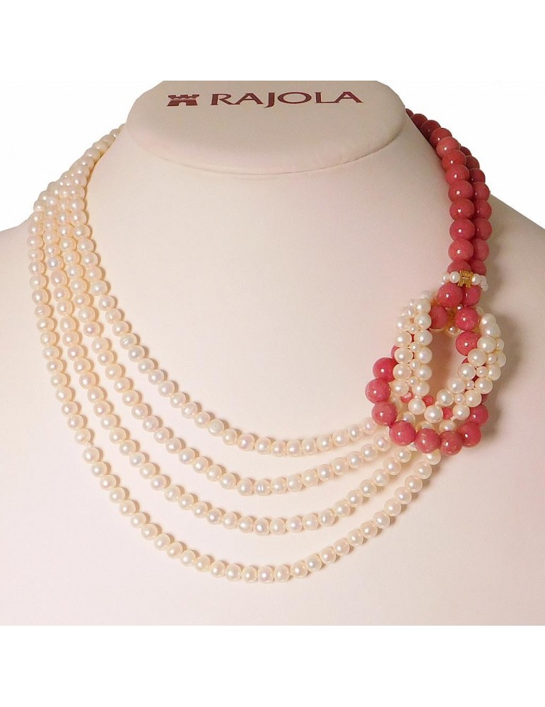 Rajola Woman's Necklace - Hugs with White Pearls and Thulite - 0