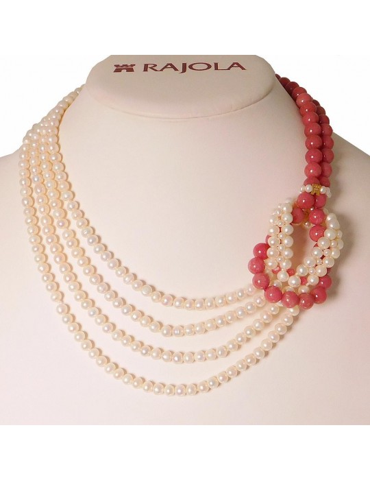 Rajola Woman's Necklace - Hugs with White Pearls and Thulite - 0