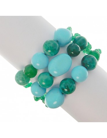 Rajola Woman's Bracelet - Bloom with Green Agate and Turquoise Paste - 0