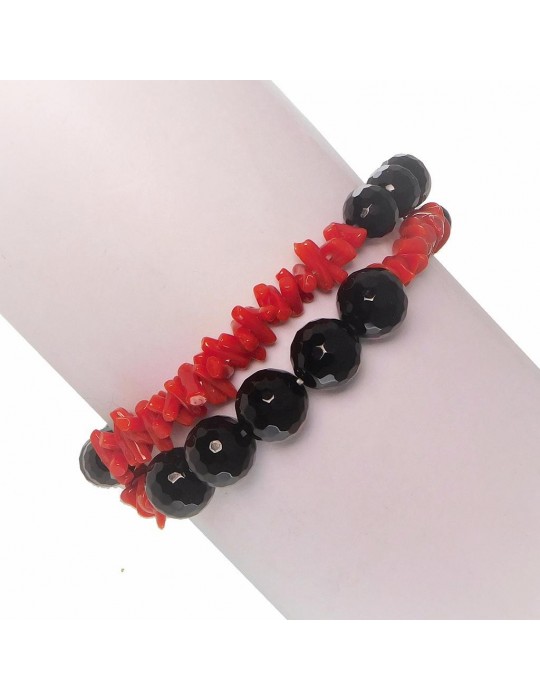 Rajola Woman's Bracelet - Link with Red Coral and Black Onyx - 0