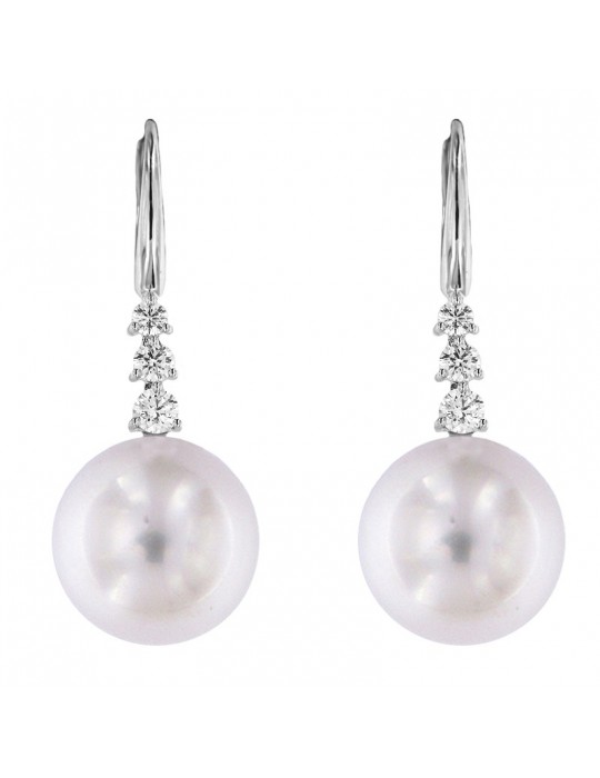 Orecchini Pendenti In Oro Bianco Con Due Diamanti Rotondi Taglio A - Foto 4