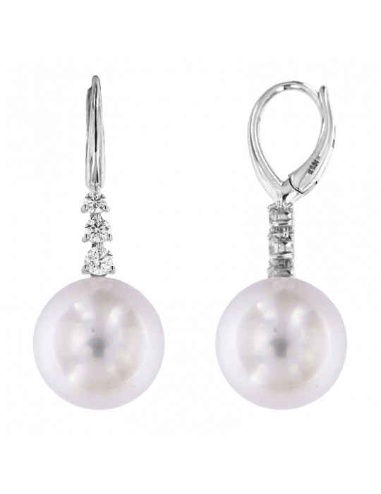 Crivelli Pearl's Earrings - Australian South Sea in White Gold with Diamonds - 0