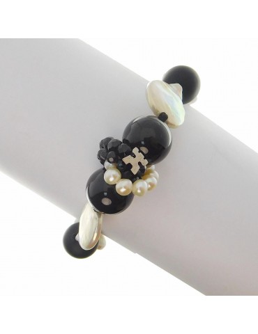 Rajola Woman's Bracelet - Odessa with White Pearls and Black Onyx - 0