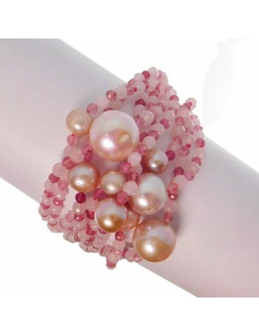 Bracciale Rajola Donna - Flash con Quarzo Strawberry e Perle Biwa - 0