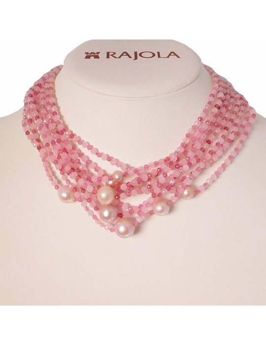 Rajola Woman's Necklace - Flash with Strawberry Quartz and Biwa Pearls - 0 Rajola Woman's Necklace - Flash with Strawberry Quartz and Biwa Pearls - 0