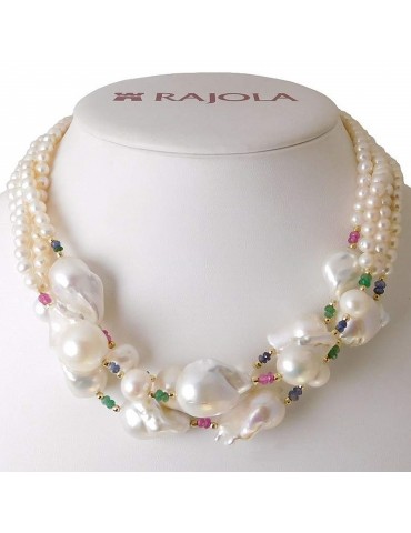 Rajola Women's Bloom Necklace with Baroque Pearls and Stones - 0