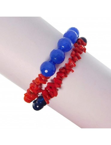 Rajola Women's Bracelet - Link - Red Coral - Blue Agate-544591918