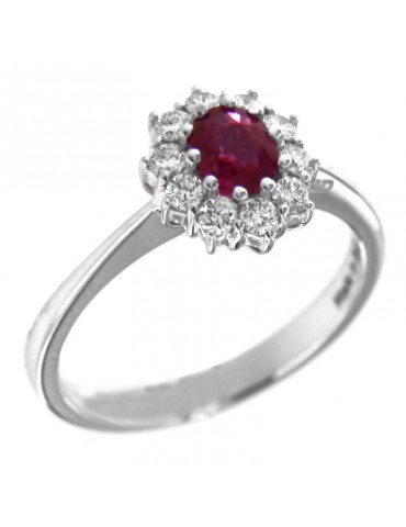 Davite & Delucchi Woman's Ring - Rosette in 18K White Gold with Diamonds and Ruby - 0