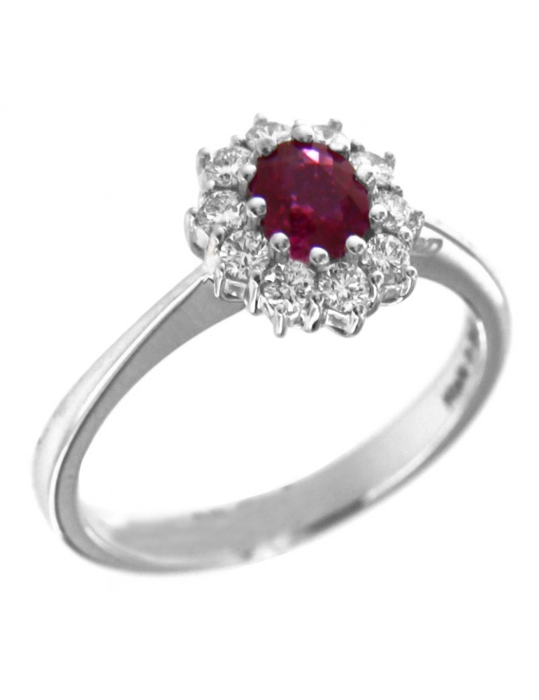 Davite & Delucchi Woman's Ring - Rosette in 18K White Gold with Diamonds and Ruby - 0