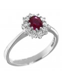 Davite & Delucchi Woman's Ring - Rosette in 18K White Gold with Diamonds and Ruby - 0