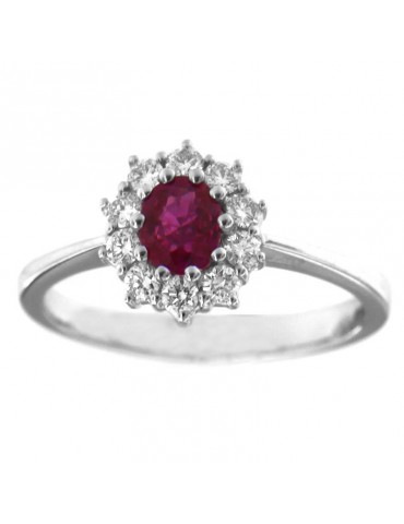 Davite & Delucchi Woman's Ring - Rosette in 18K White Gold with Diamonds and Ruby - 0 2
