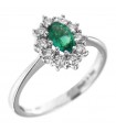 Davite & Delucchi Woman's Ring - Rosette in 18K White Gold with Natural Diamonds and Emerald - 0