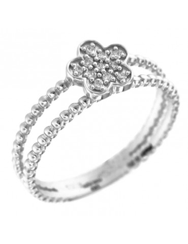 Davite & Delucchi Woman's Ring - in 18K White Gold with Four Leaf Clover and Natural Diamonds - 0
