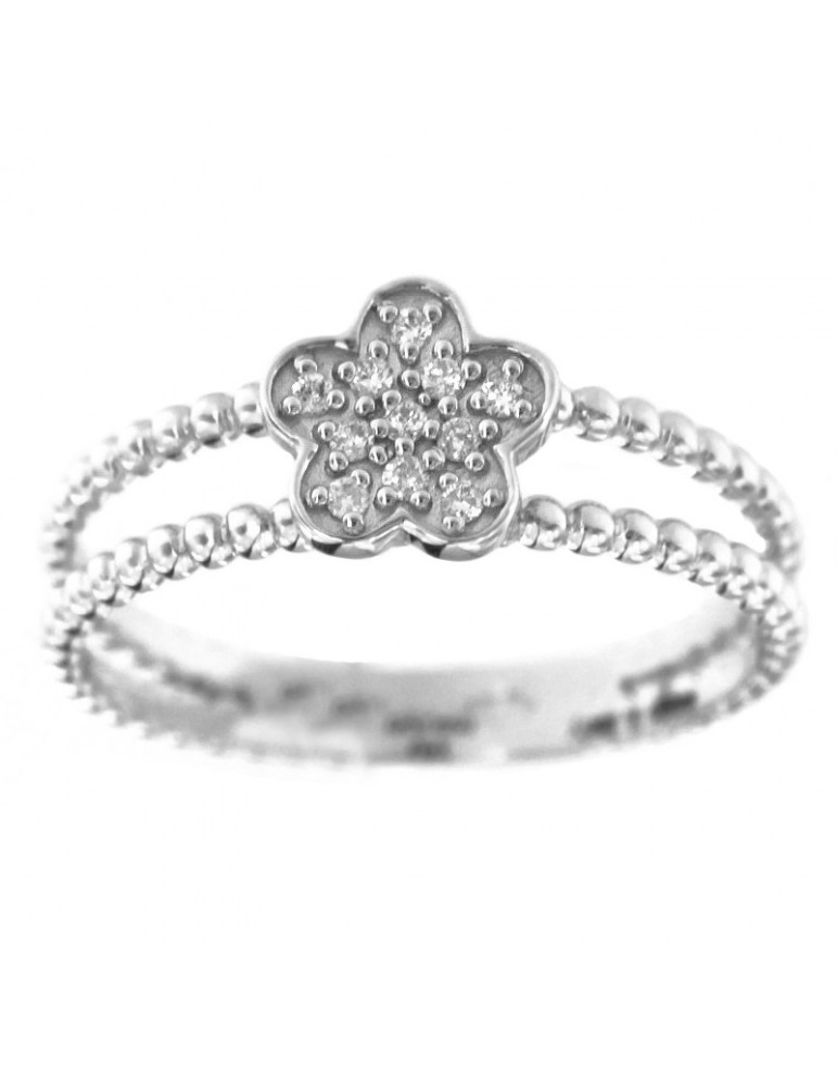 Davite & Delucchi Woman's Ring - in 18K White Gold with Four Leaf Clover and Natural Diamonds - 0