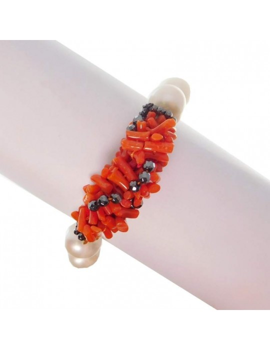 Rajola Woman's Bracelet - Hula with Sciacca Coral and Pearls - 0 Rajola Woman's Bracelet - Hula with Sciacca Coral and Pearls - 0