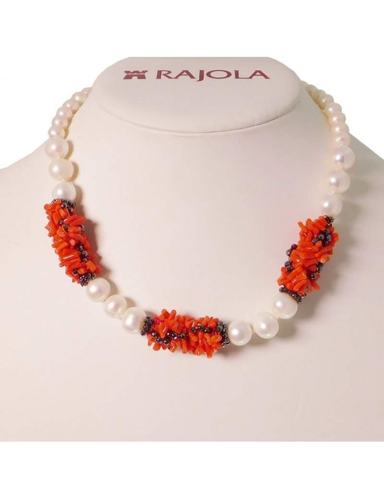 Rajola Woman's Necklace - Hula with Sciacca Coral and Pearls - 0