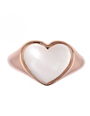 Bronzallure Woman's Ring - Alba Seal with White Mother of Pearl Heart - 0 2