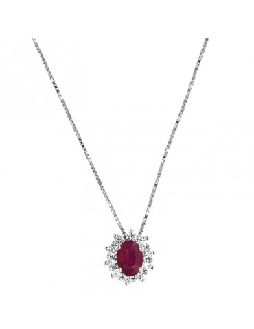 Davite & Delucchi Woman's Necklace - in 18k White Gold with Natural Diamonds and Ruby - 0