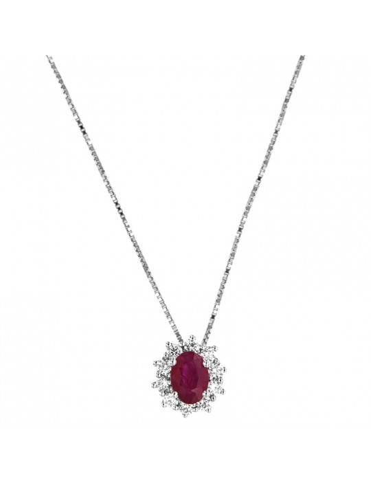 Davite & Delucchi Woman's Necklace - in 18k White Gold with Natural Diamonds and Ruby - 0