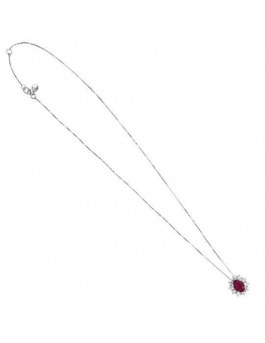 Davite & Delucchi Woman's Necklace - in 18k White Gold with Natural Diamonds and Ruby - 0