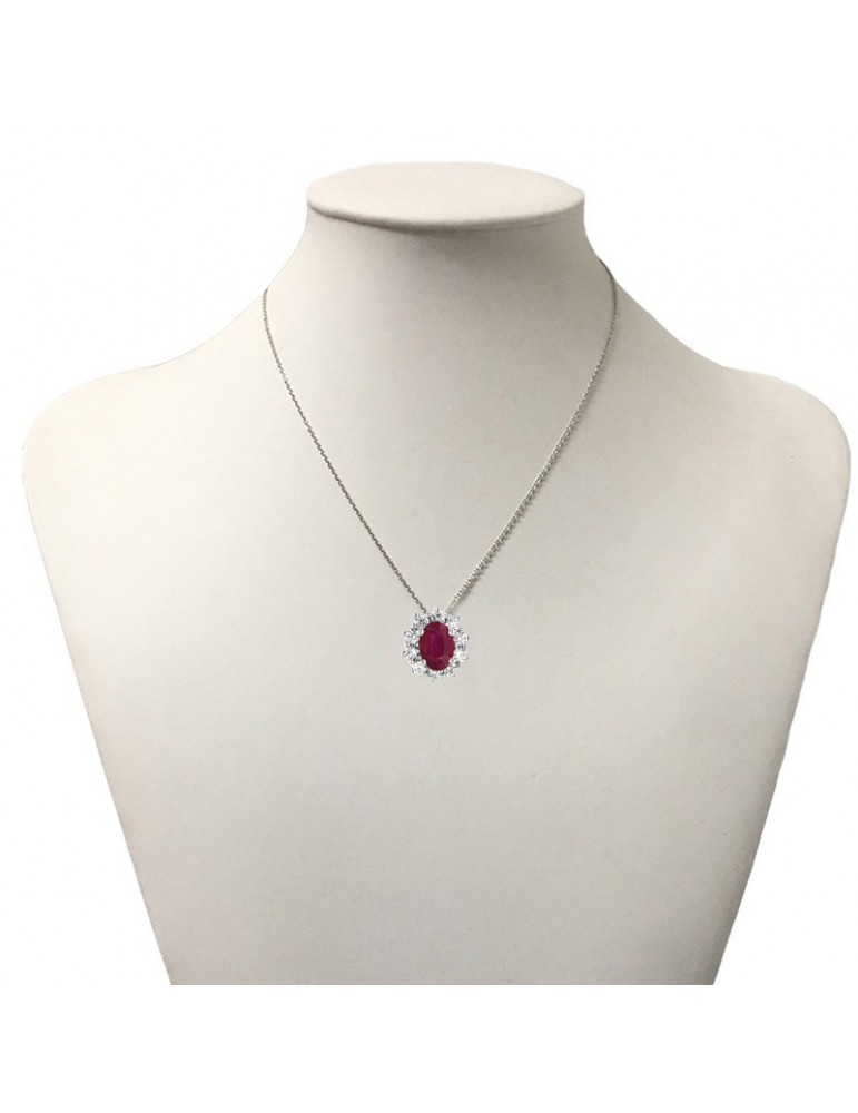 Davite & Delucchi Woman's Necklace - in 18k White Gold with Natural Diamonds and Ruby - 0