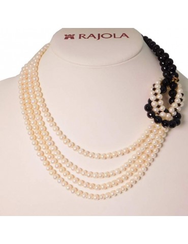 Rajola Woman's Necklaces - Abbracci with Onyx and Biwa Pearls - 0