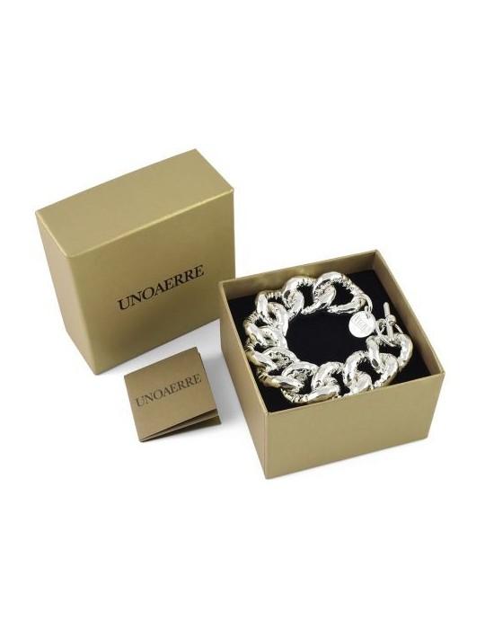 Unoaerre Woman's Bracelet - in Silvered Bronze with Hammered Groumette Chain 20cm - 0