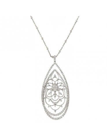 Collana Picca Donna - in Oro Bianco con Pendente a Goccia e Diamanti Naturali - 0