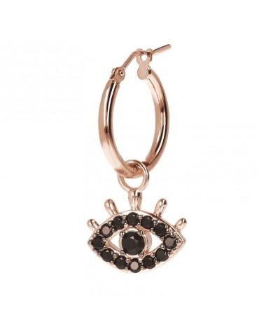 Bronzallure Woman's Mono Earring - Altissima with Eye of Fatima Pendant and Black Spinels - 0
