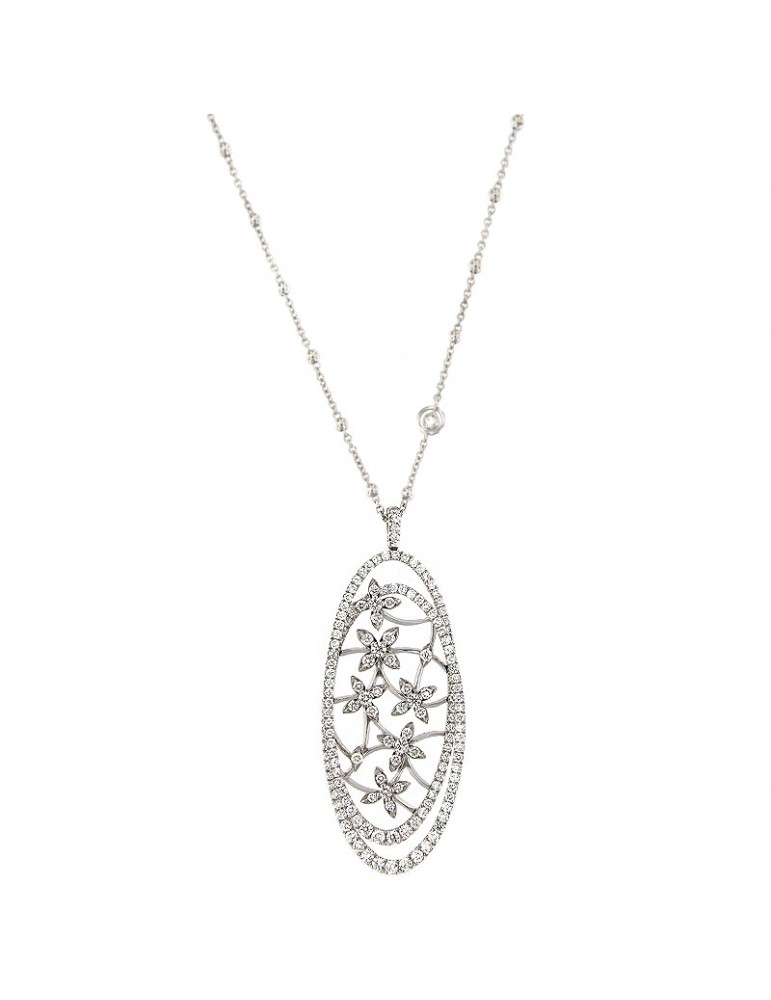 Crivelli Woman's Necklace - in White Gold with Oval Flower Pendant and Natural Diamonds - 0