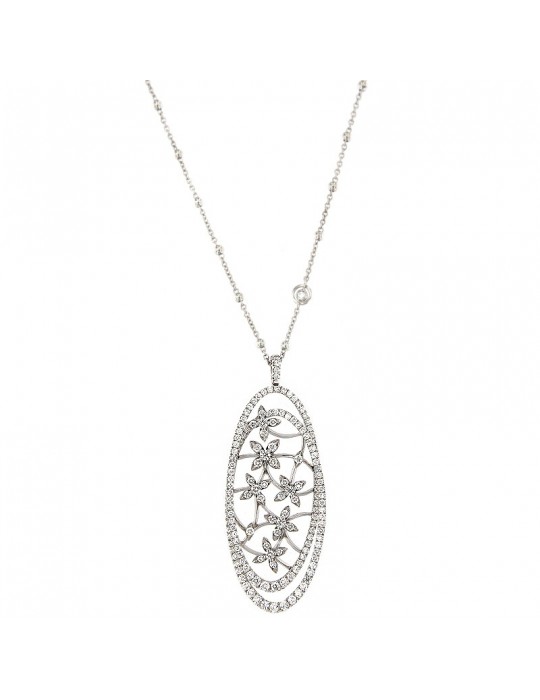 Crivelli Woman's Necklace - in White Gold with Oval Flower Pendant and Natural Diamonds - 0