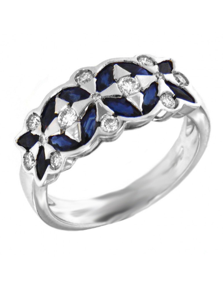 Anello Picca Donna - in Oro Bianco con Diamanti e Zaffiro - 0