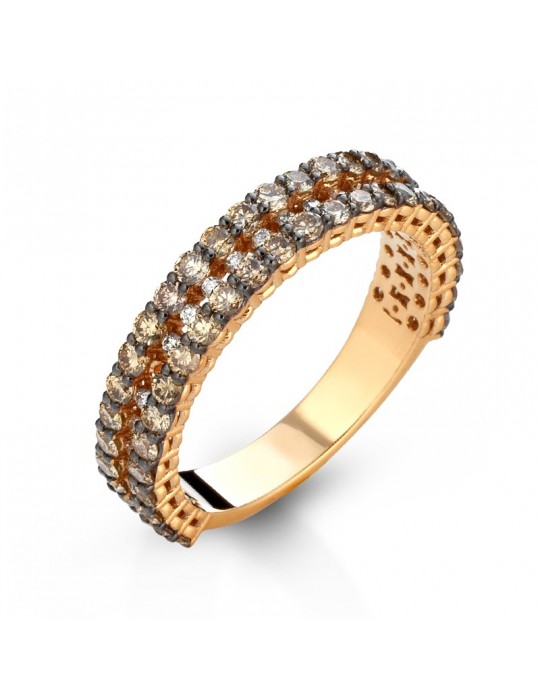 Anello Buonocore Donna - in Oro Rosa con Diamanti Brown e Diamanti Bianchi - 0