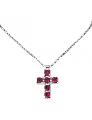 Collana Davite & Delucchi - Croce in Oro Bianco con Rubini - 0
