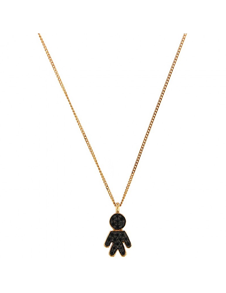 Collana Crivelli Donna - Omino in Oro Rosa con Diamanti Neri - 0